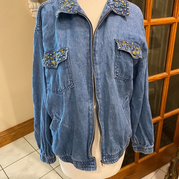 Jean jacket by Outbrook size ladies Small 24” long 23” armpit to armpit - Picture 4 of 13